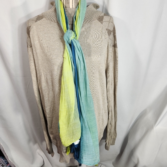Designer Hues of Yellow Green & Blue Tassel Ends Scarf - Picture 1 of 4